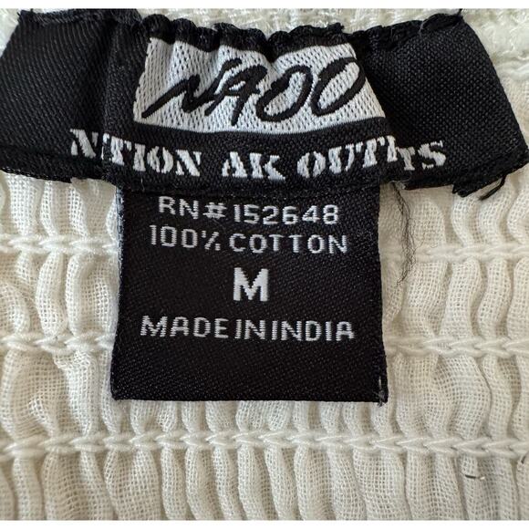 NAOO Nation Ak White Maxi Dress Peasant Boho Eyelet Tiered Shimmer Size M - Picture 2 of 8